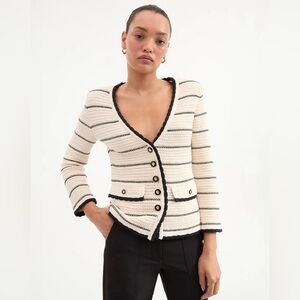 Veronica Beard Ceriani Knit Jacket in Off-White/Black
